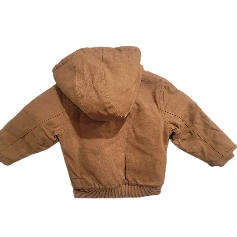 Carhartt Active Jacket Kids 12M Brown Excellent Quilted‎ Lined Canvas Hooded